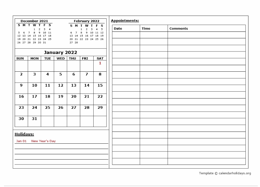 2022  MONTHLY APPOINTMENT PLANNER