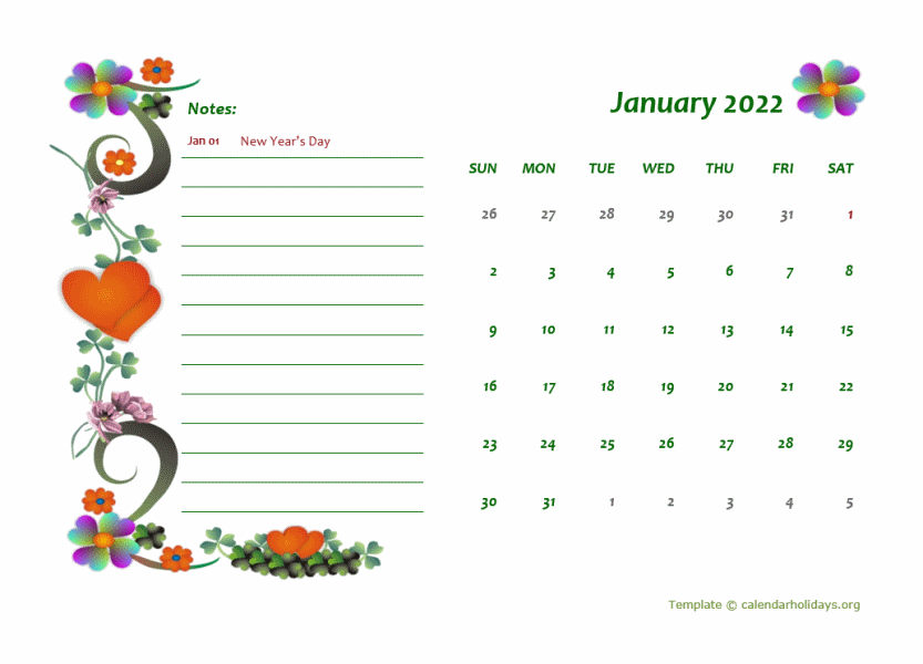 Monthly Calendar Template 2022 2022 Monthly Template - Calendarholidays.org