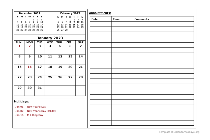 2023  MONTHLY APPOINTMENT PLANNER