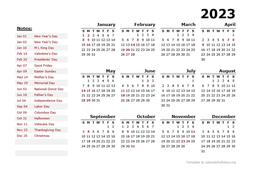 YEARLY CALENDAR TEMPLATE WITH CANADA HOLIDAYS