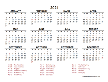 Printable Annual Calendar