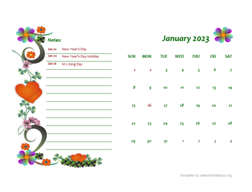Monthly Floral Calendar Template Design