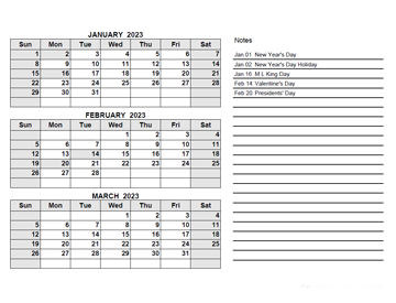 Quarterly PDF Calendar With Quick Notes
