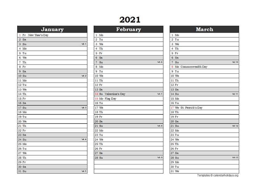2021 quarterly template calendarholidays org