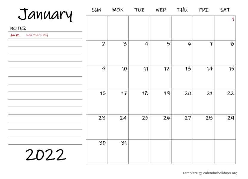 Monthly 2022 Calendar Printable 2022 Monthly Template - Calendarholidays.org
