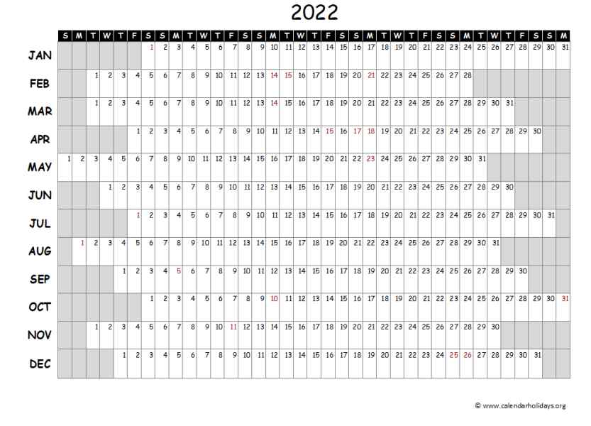 Download Excel Calendar 2022 2022 Yearly Template - Calendarholidays.org